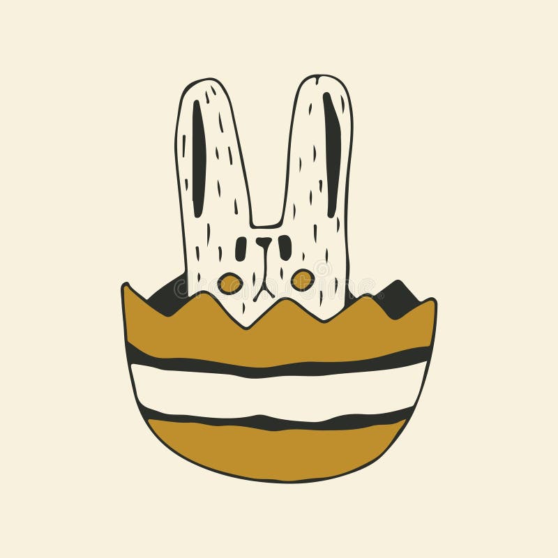 Cute Rabbit in a in Eggshell. Cute Easter Bunny Isolated on White Background. Traditional