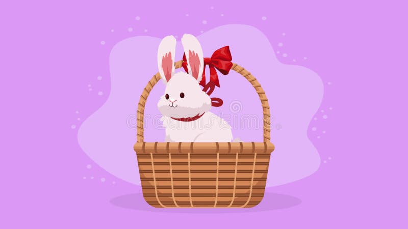 Cute rabbit in straw basket royalty free illustration