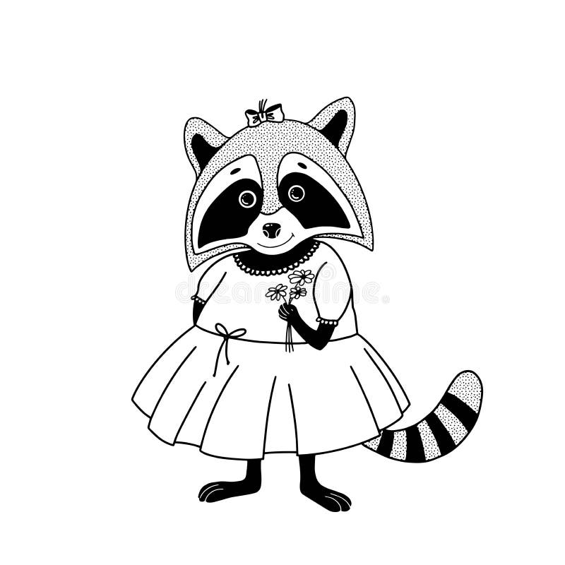 cute raccoon portrait with flowers, vector illustration, funny animal character clipart royalty free illustration
