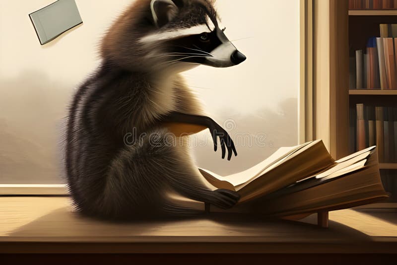 Cute Raccoon Reading a Book in a Library. Amazing 3D Digital ...