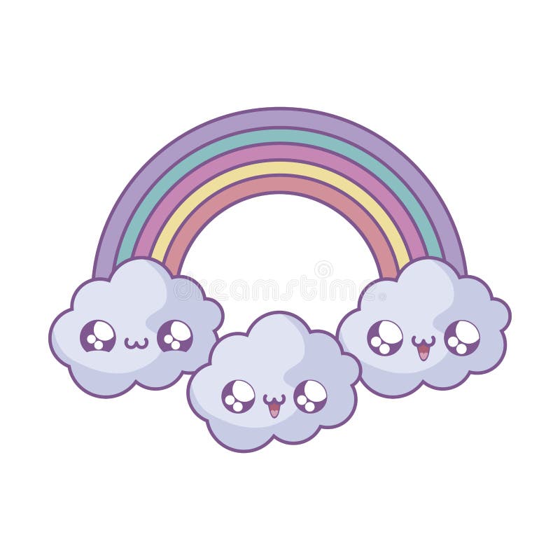Cute Rainbow With Clouds Kawaii Style Stock Illustration Illustration Cute Rainbow With Clouds Kawaii Style Stock Illustration Illustration