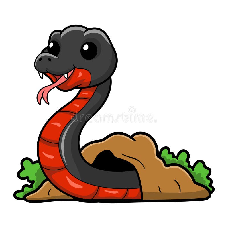 Cute Red Bellied Black Snake Cartoon Out from Hole Stock Vector