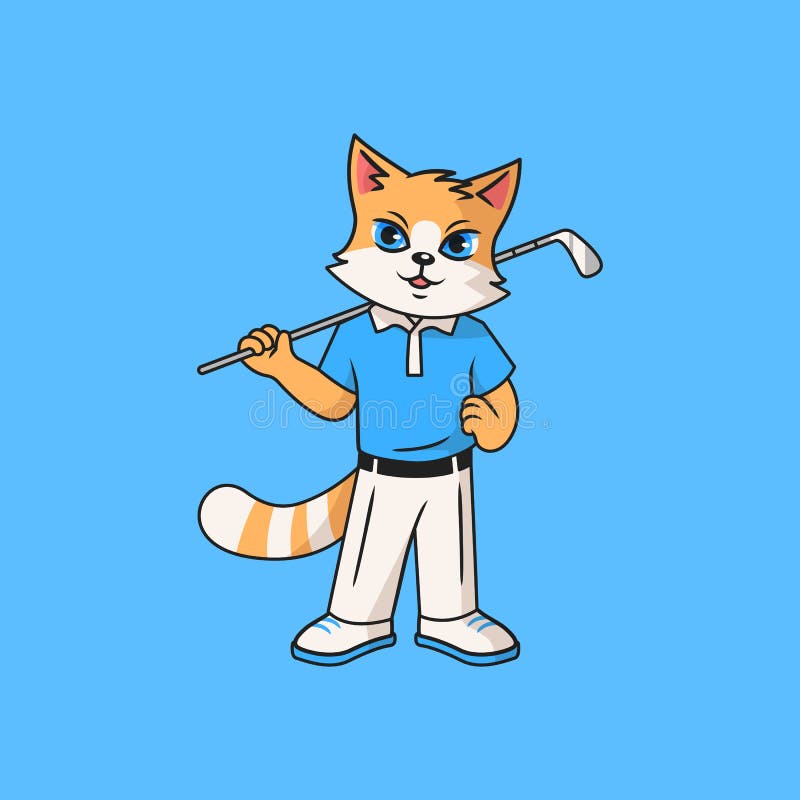 Red Cat Practicing Golf. Cartoon Vector Character for Children Stock