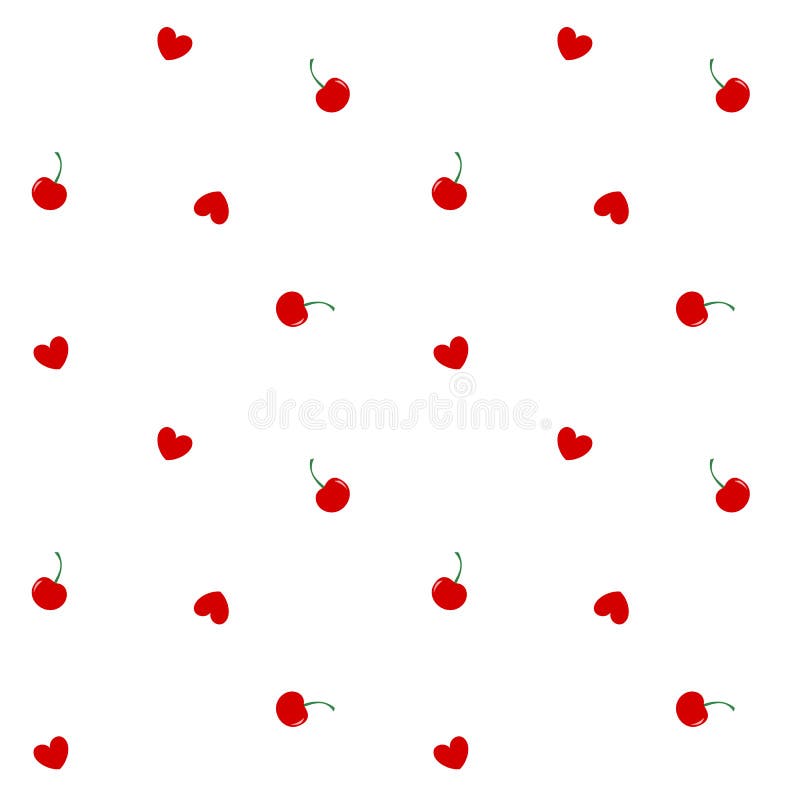Cute Red Cherry and Heart Seamless Pattern Background Illustration Stock Vector Illustration