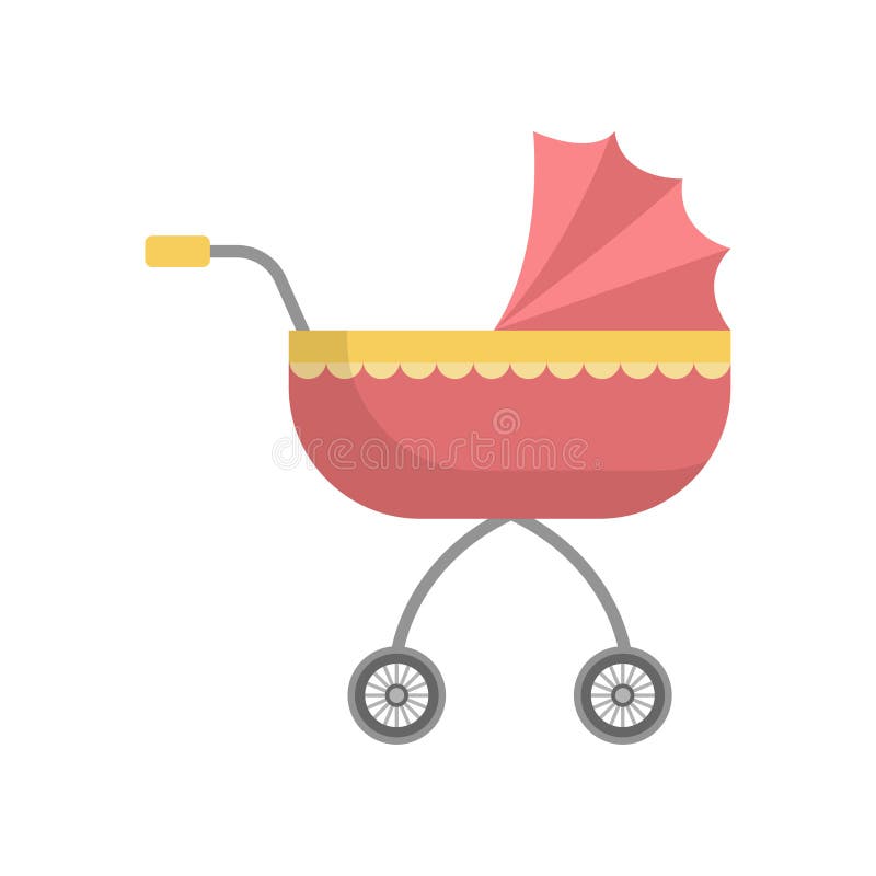 Cute red girl baby stroller with yellow ornament