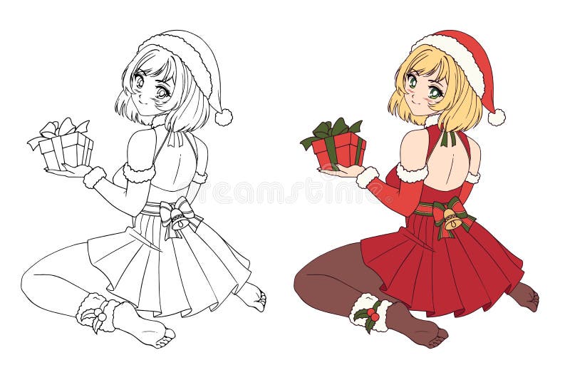 Cute Retro Anime Woman Wearing Christmas Costume Stock Vector -  Illustration of anime, drawing: 232825890