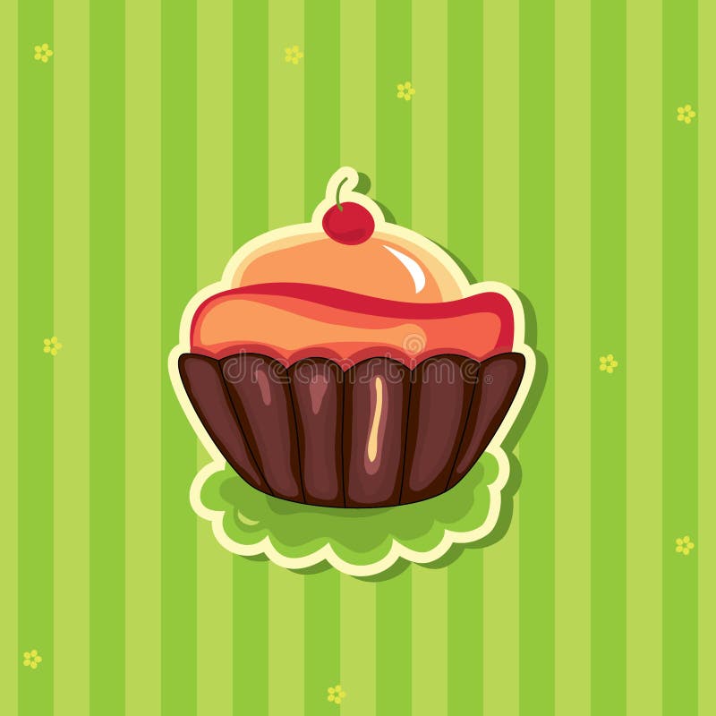 Cute retro Cupcake on striped background vector illustration