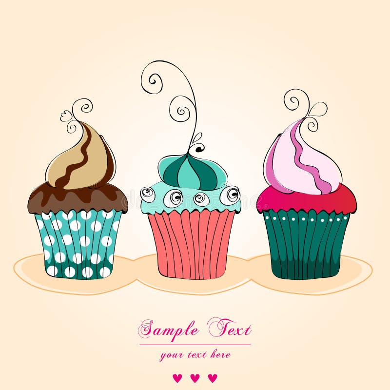 Cute retro cupcakes card royalty free illustration