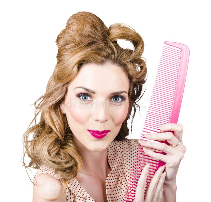 Cute Retro Female Hairdresser With Big Hair Comb Stock Image Image Of Hairdresser Fashion