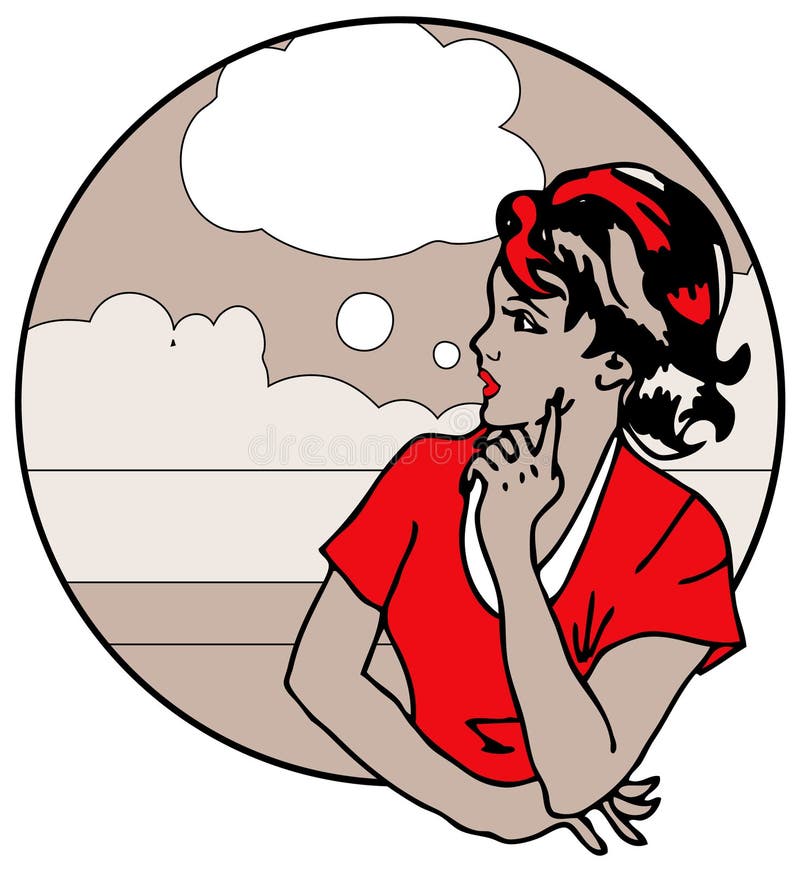 Cute Retro Gal Looking and think stock illustration