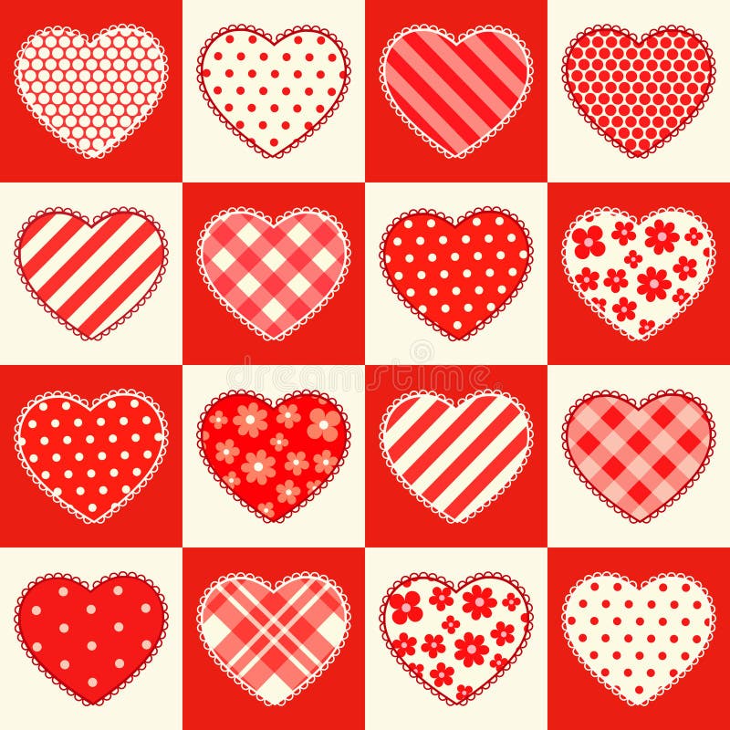 Cute retro seamless Valentines Day pattern with hearts stock illustration