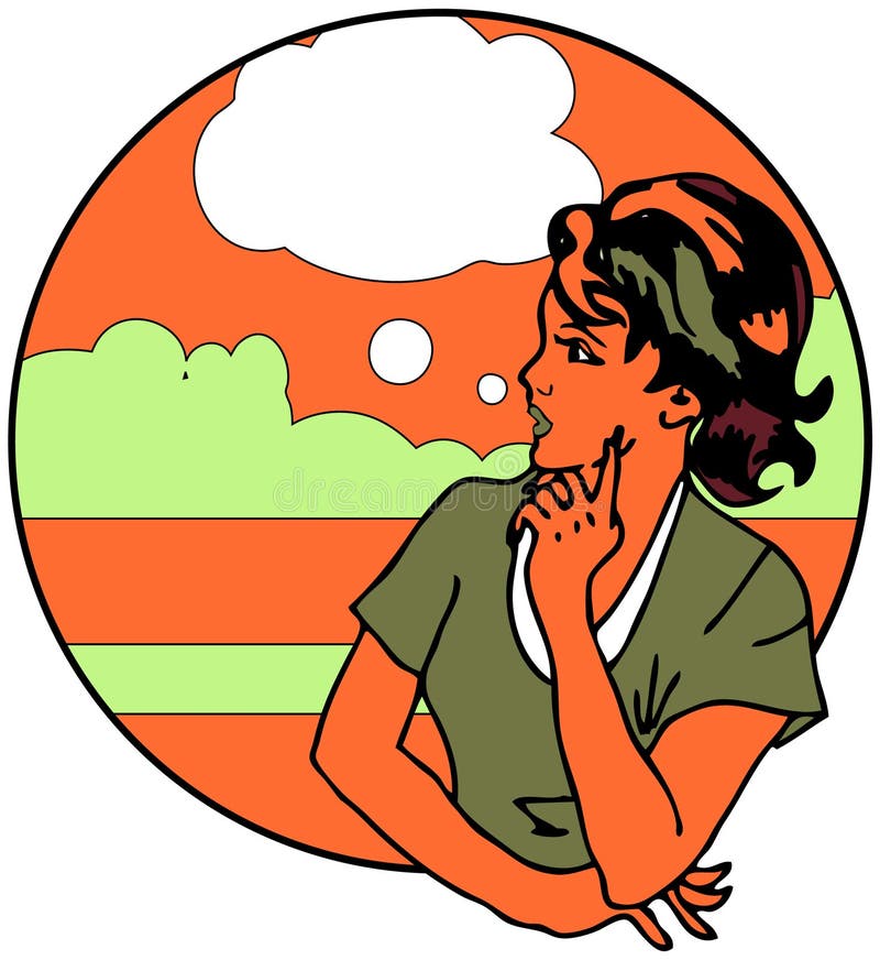 Cute Retro woman speak emblem vector illustration