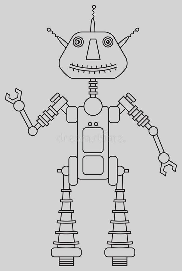 Black Grunge Rough Ink Sketch of Robot Stock Illustration