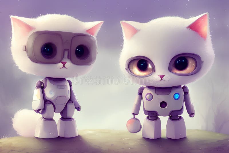 Cute robot cats. Charming little robot pussycats. Concept of modern world, toy animals. Generative AI.