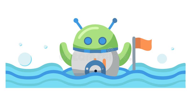 Cute Robot Character in Water Playful AI Aquatic Fun wector design Generative AI. Urocza ilustracja przedstawiająca uroczą postać robota grającą w wodzie. Ikona ta przedstawia rozrywkę lekką i zabawną stronę sztucznej inteligencji. Idealny do zabawy w aplikacje dla dzieci i rozrywkowych gier Wector design Generative AI