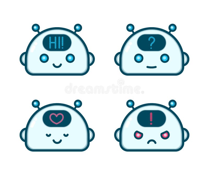 Cute robot chat bot face emotion character