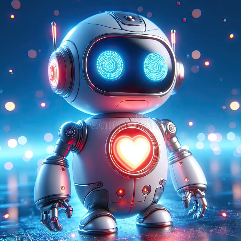 Robot with Heart in Its Chest, Showing Love Stock Illustration