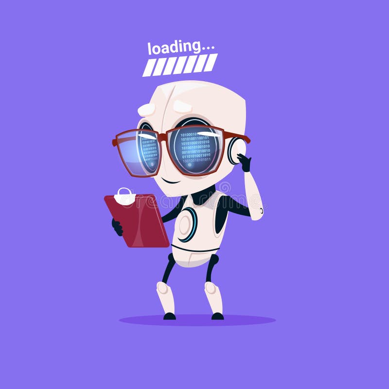 Cute Robot Loading Wear Glasses Isolated Icon On Blue Background Modern Technology Artificial Intelligence Concept stock illustration