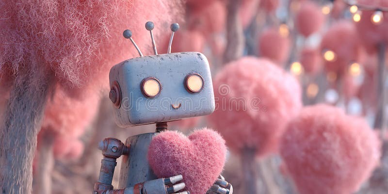 Cute Robot in Pink Valentines Day Art stock illustration
