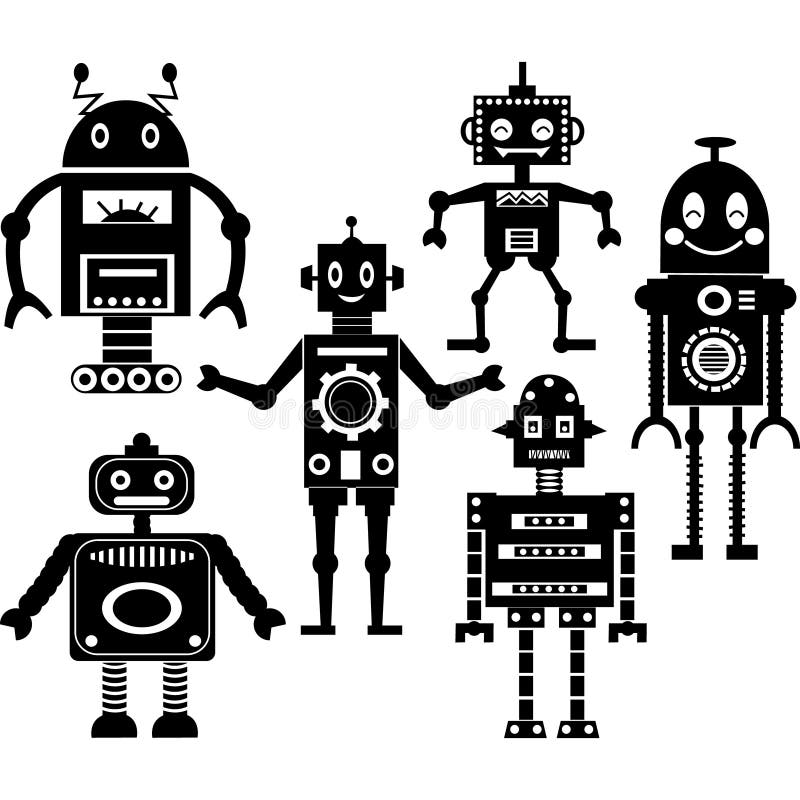 Cute Robot Silhouette Collections vector illustration