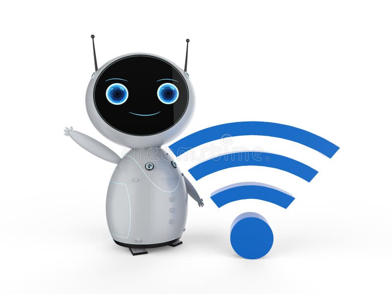 Cute robot with wi-fi sign royalty free illustration Cute robot with wi-fi sign royalty free illustration