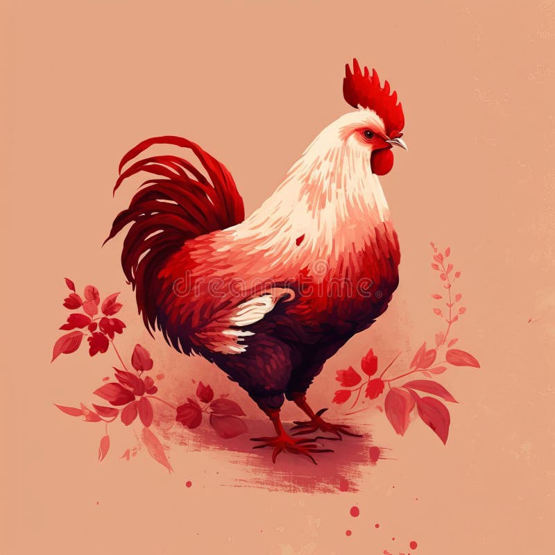 cute-rooster-chinese-brush-painting-generative-ai-stock