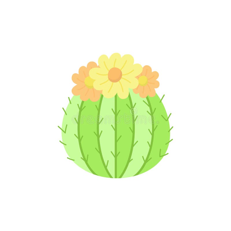 Round Cactus with Pink Flower Stock Vector - Illustration of