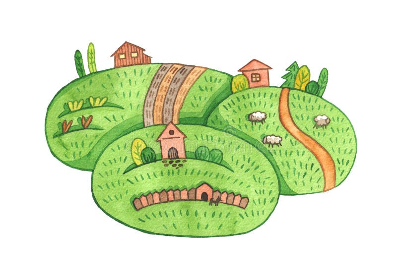 Cute Round Shaped Landscape Stock Illustration - Illustration of ...