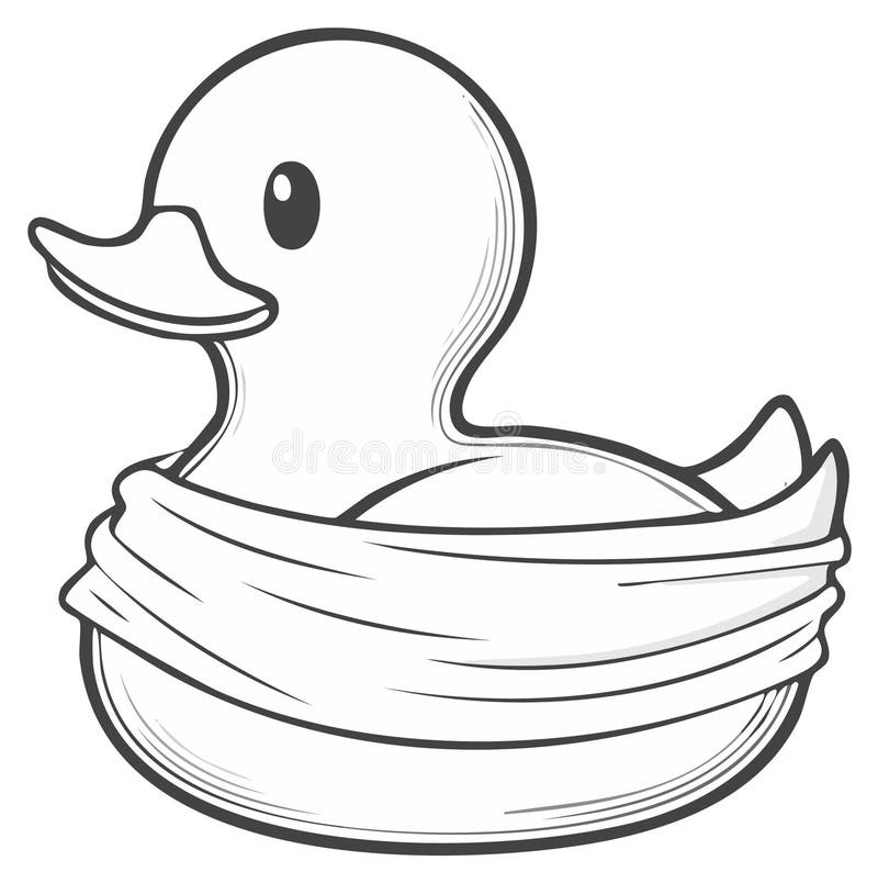 Cute Rubber Duck with Wrapped Scarf, Outline Drawing Stock Vector ...