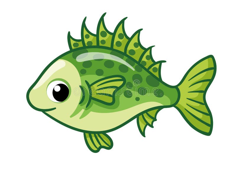 Cute ruff fish on a white background in cartoon style. Beautiful green fish