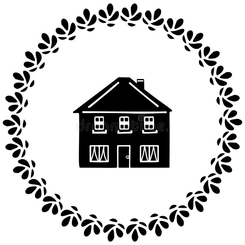 Cute Rustic Cottage Motif in Vintage Style Frame. Vector Illustration ...