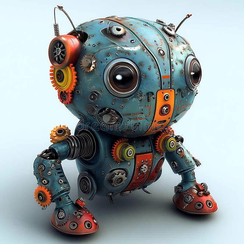 Cute Rusty Robot Toy with Gears and Big Eyes royalty free illustration