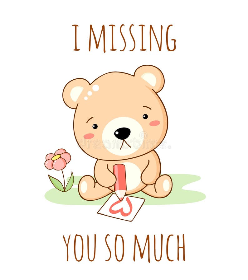 Cute Sad Cartoon Bear Draws a Pencil Heart Stock Vector - Illustration of  postcard, friend: 148809874