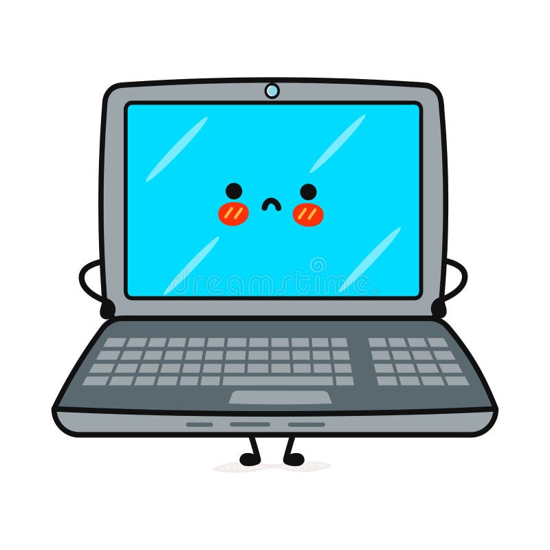 Cute Sad Laptop Character. Vector Hand Drawn Cartoon Kawaii Character ...