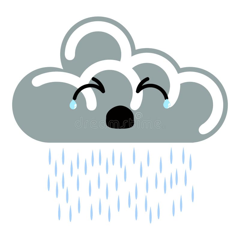 Cute Sad Raining Cloud Weather Icon Stock Vector - Illustration of rain ...