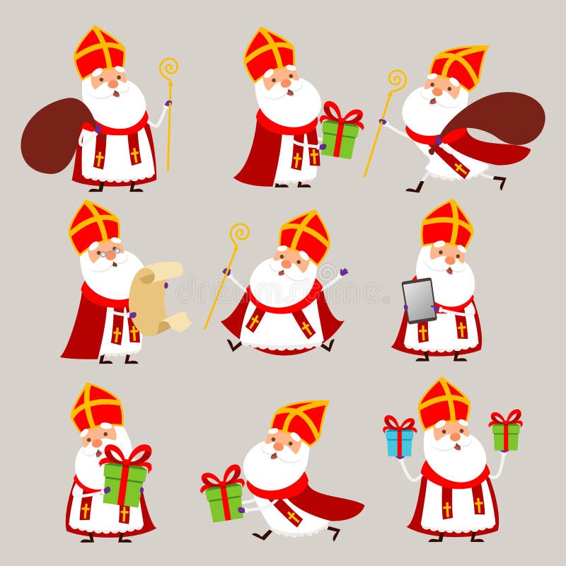 Cute Saint Nicholas collection or Sinterklaas - vector illustration royalty free illustration