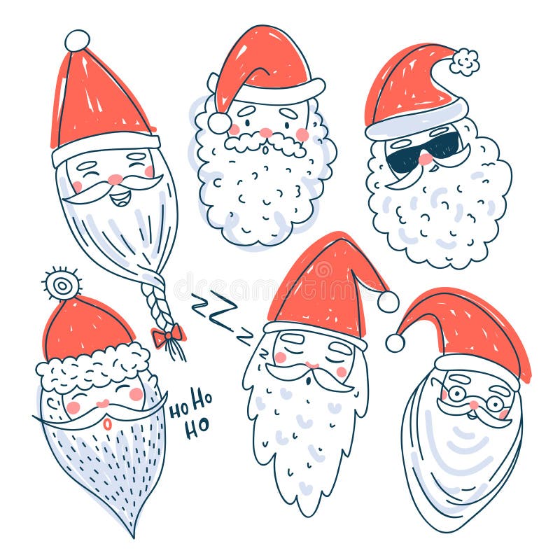 Cute Santa Clauses vector set.