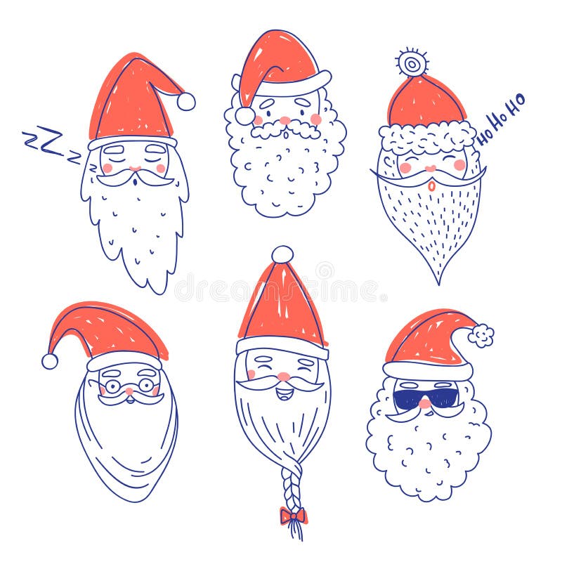 Cute Santa Clauses vector set.