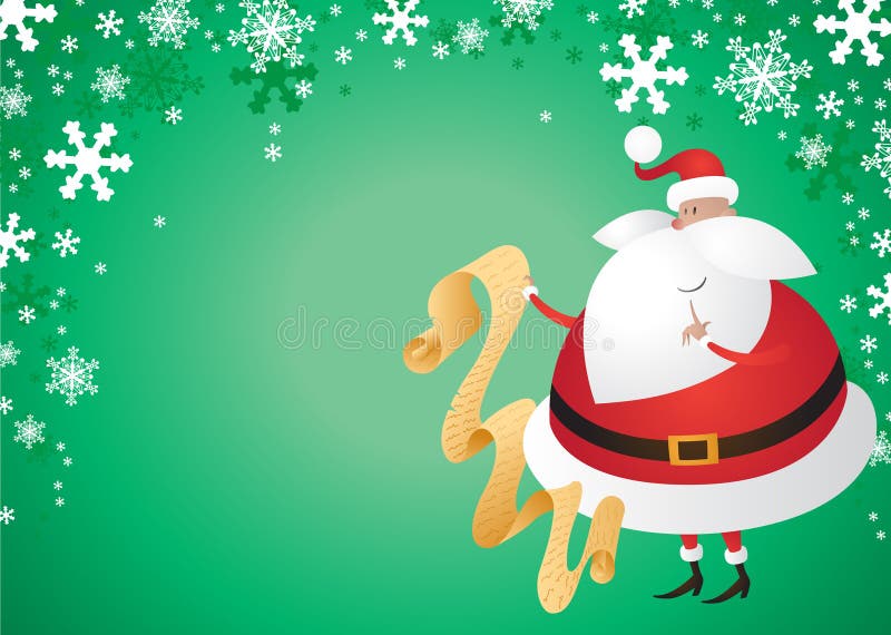 Cute Santa with Gifts on Green Background stock illustration