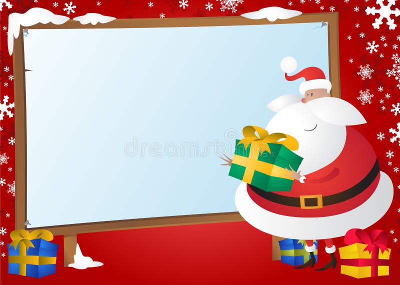 Cute Santa with Gifts and Signpost on Red Backgrou vector illustration