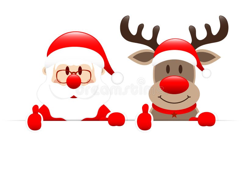 Santa and Reindeer Thumb Up Above Horizontal Banner Stock Vector ...