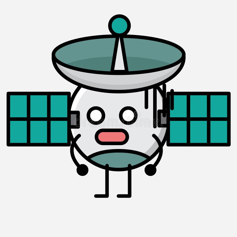 Cute Satellite Antenna Mascot Vector Character in Flat Design Style