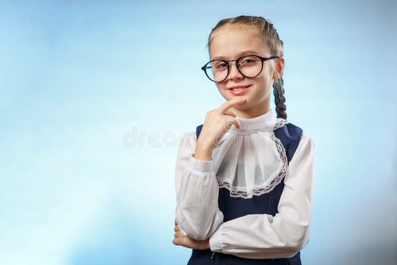 Cute Schoolgirl In Glasses Smile Implore Gesture