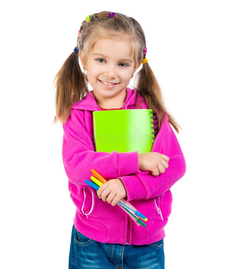 Cute schoolgirl with notebook