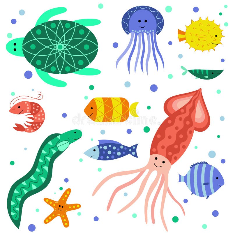Ocean Animals Cute Flat Stock Illustrations 2 001 Ocean Animals Cute Flat Stock Illustrations Vectors Clipart Dreamstime