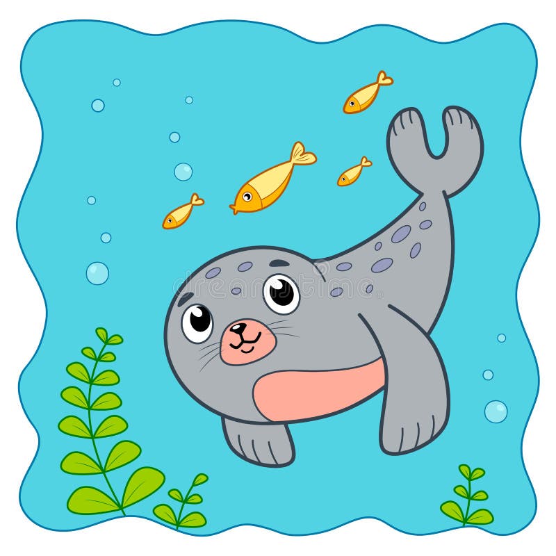 Cute Seal Underwater Cartoon. Seal Clipart Stock Vector Illustration