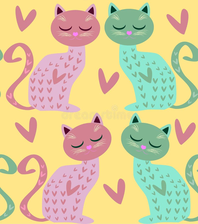Cute seamless background with funny cats and flowers in cartoon style royalty free illustration Cute seamless background with funny cats and flowers in cartoon style royalty free illustration