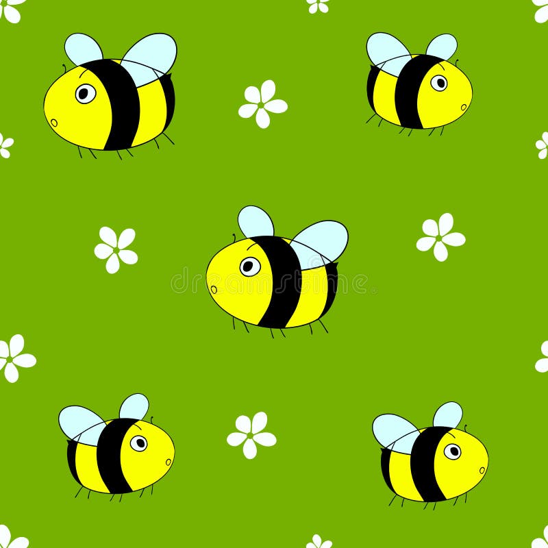 Cute seamless pattern with cartoon bumble bees. Vector