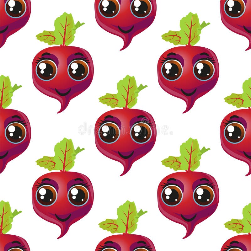 Cute Seamless Pattern with Cartoon Emoji Beetroot Stock Vector