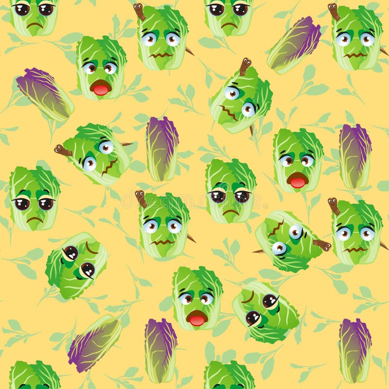 Cabbage Emoji Emoticon Expression. Funny Cute Food Stock Vector